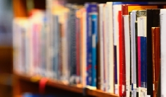 Fachboden eines Bücherregals mit Büchern